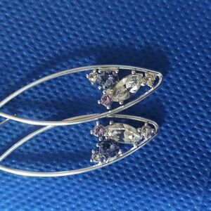 Swarovski Crystal Multi Colored  hollow diamond shape Silver Drop Earrings